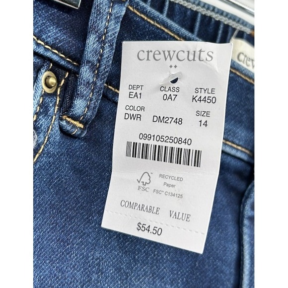 Crewcuts Girls Blue Denim Dark Wash Jeans Straight Front Size 14 NWT - Picture 3 of 6